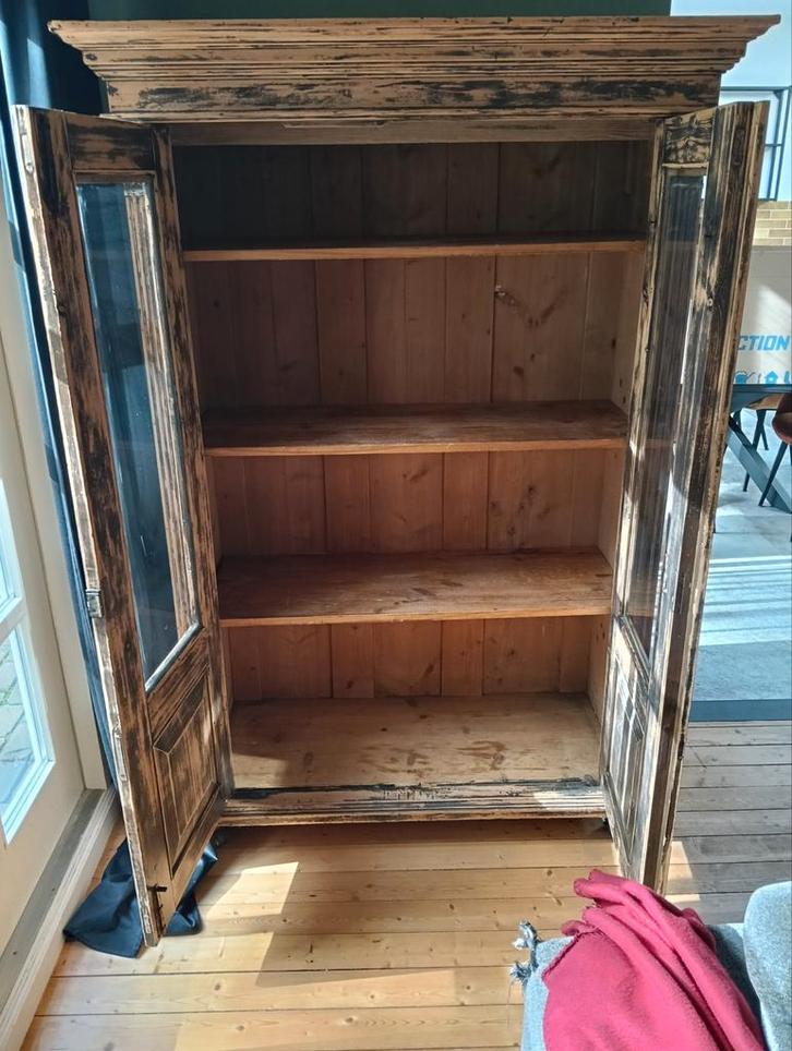 Houten Tweedeurs Kast met Glazen Deuren - 120x175 cm, Huis en Inrichting, Kasten | Boekenkasten, Gebruikt, 100 tot 150 cm, 150 tot 200 cm