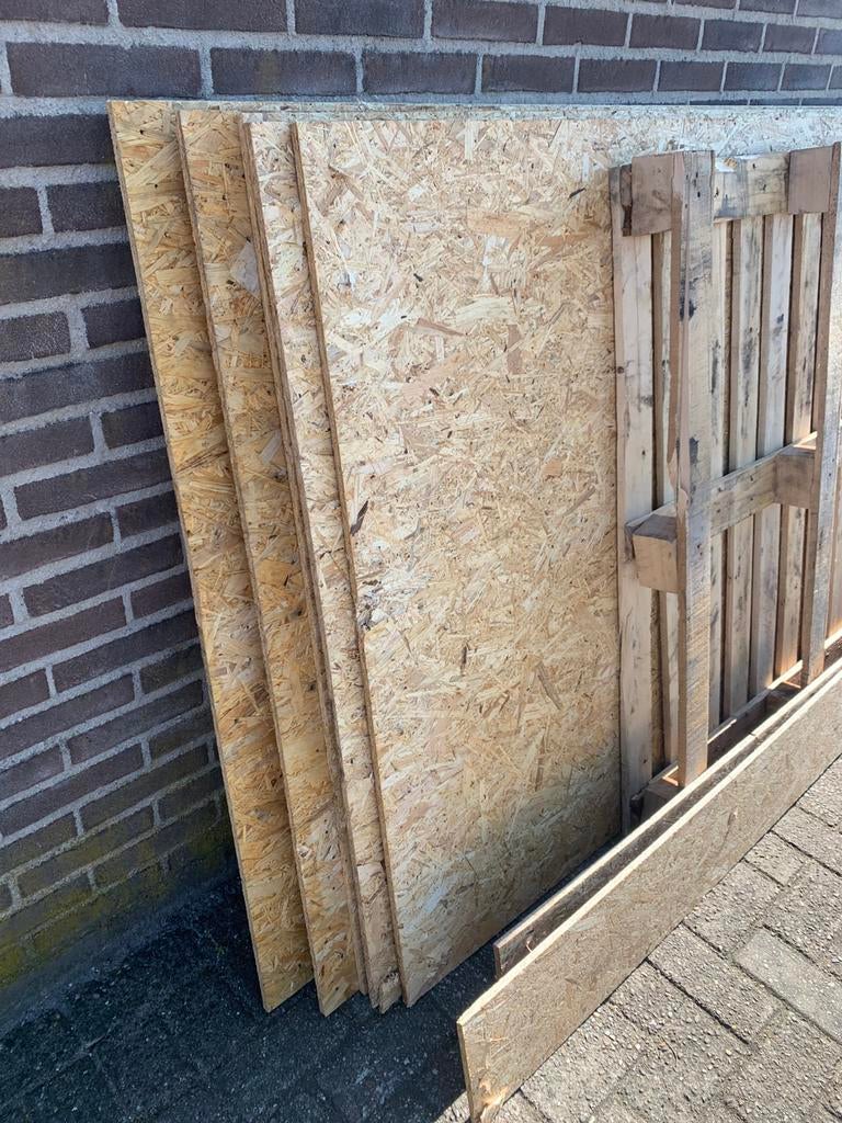 Partij van 8 osb platen 12mm 210x125cm circulair, Ophalen, Minder dan 25 mm, Zo goed als nieuw, Plank
