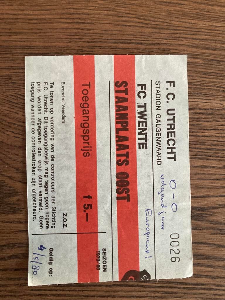 TICKET FC UTRECHT-FC TWENTE 79-80, Ophalen of Verzenden, Zo goed als nieuw, F.C. Utrecht, Overige typen