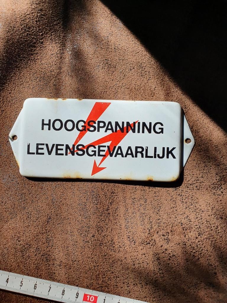 Vintage Emaille Hoogspanning Levensgevaarlijk Bord, Ophalen of Verzenden
