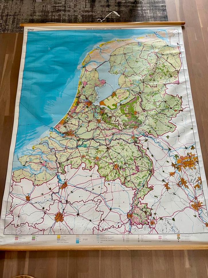 Oude Schoolplaat Wandkaart Nederland, Boeken, Atlassen en Landkaarten, Gelezen, Landkaart, Nederland, 1800 tot 2000, Ophalen of Verzenden