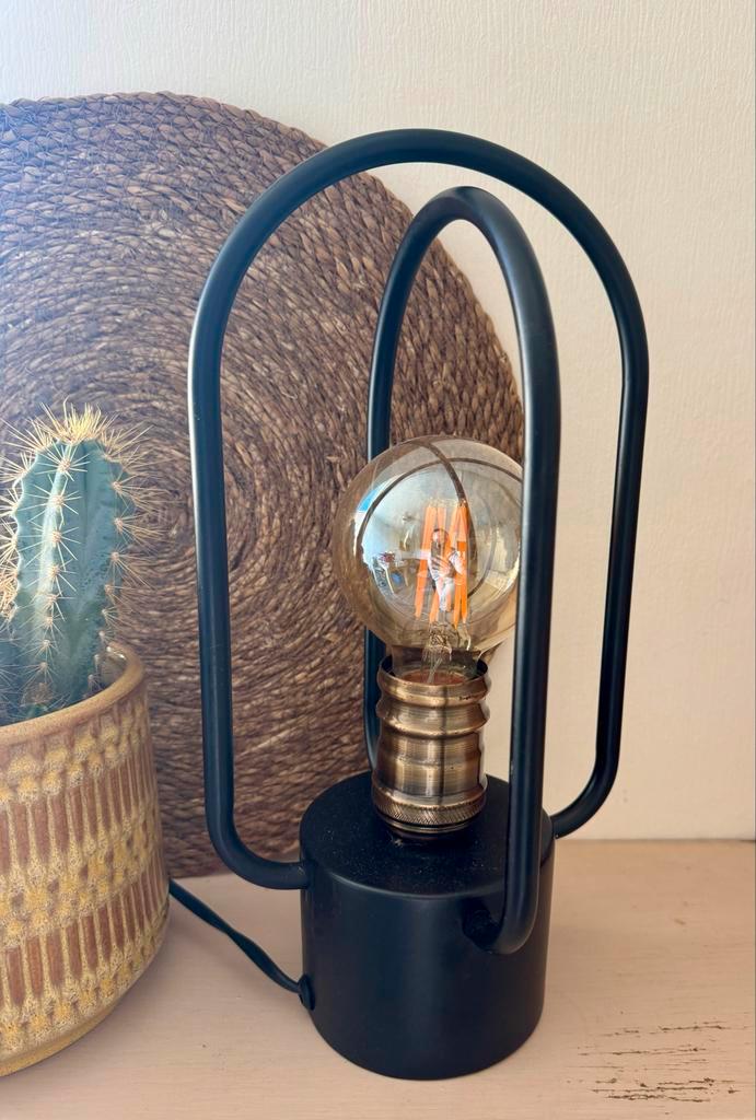 Industrieel Tafellampje Zwart Metaal + Peertje, Huis en Inrichting, Lampen | Hanglampen, Zo goed als nieuw, Minder dan 50 cm, Metaal