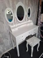 Witte kaptafel met spiegel en krukje, Huis en Inrichting, Ophalen, Zo goed als nieuw, Hout, Barok