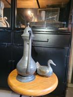 Tinnen kan samen met tinnen eend bakje.De kan is antiek., Antiek en Kunst, Antiek | Tin, Ophalen of Verzenden