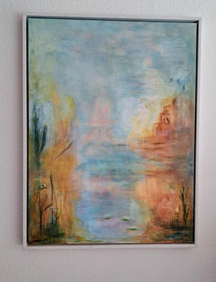 Acryl Schilderij Landschap in Baklijst 60x80 cm, Antiek en Kunst, Kunst | Schilderijen | Abstract, Ophalen of Verzenden