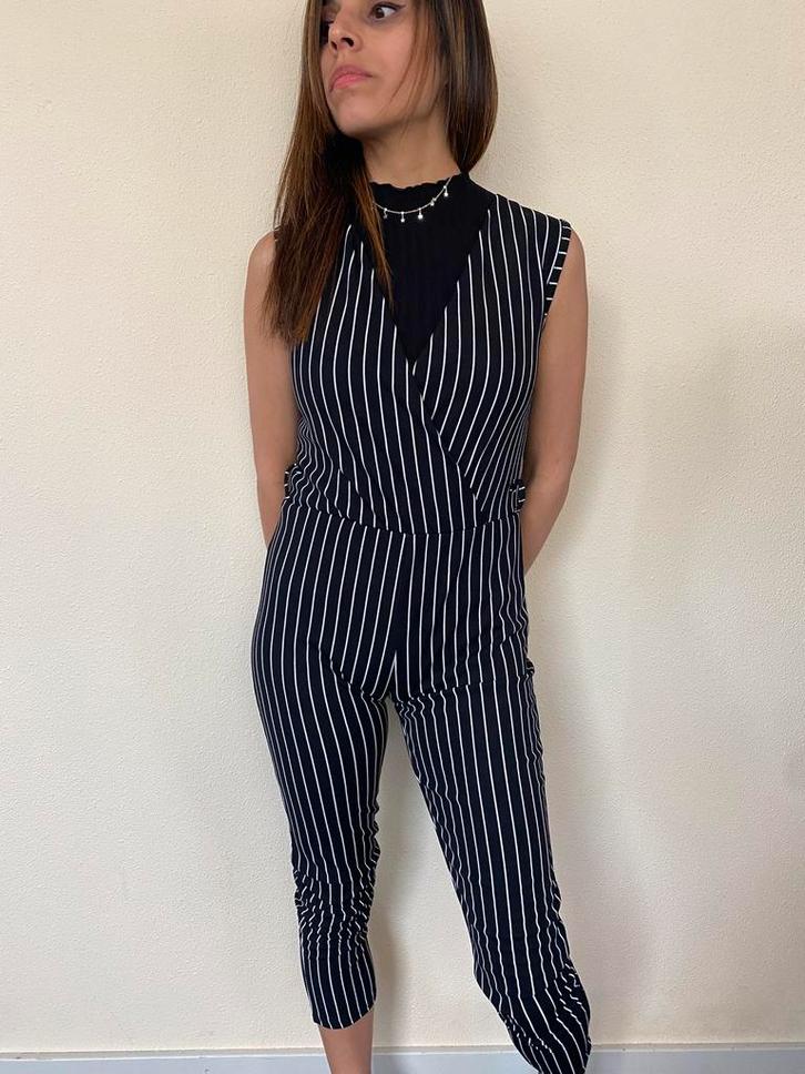 Vintage jumpsuit- zwart / wit - gestreept -strepen - 32/XXS, Kleding | Dames, Jumpsuits, Gedragen, Maat 34 (XS) of kleiner, Zwart