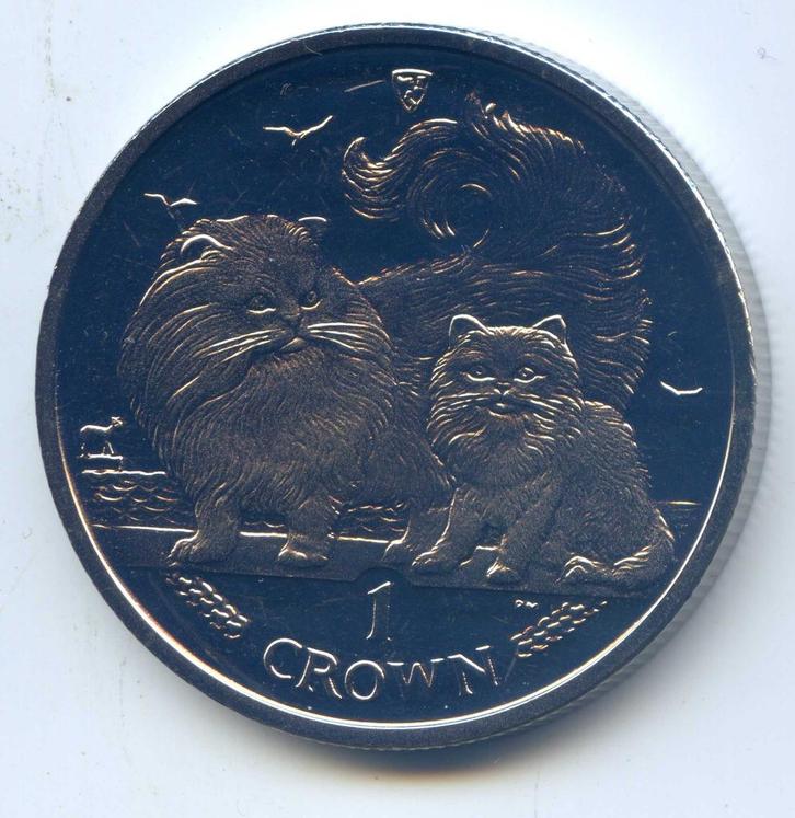 Isle of Man 1 Crown 2009 Chichilla Kat met Jong, Postzegels en Munten, Munten | Europa | Niet-Euromunten, Overige landen, Ophalen of Verzenden
