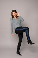 Studio Anneloes zwarte broek met kobalt glitter bies in mt S, Kleding | Dames, Broeken en Pantalons, Lang, Ophalen of Verzenden