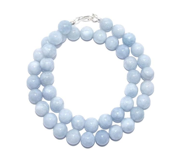 Halsketting Aquamarijn Kralen 10 mm, Verzamelen, Mineralen en Fossielen, Mineraal, Verzenden