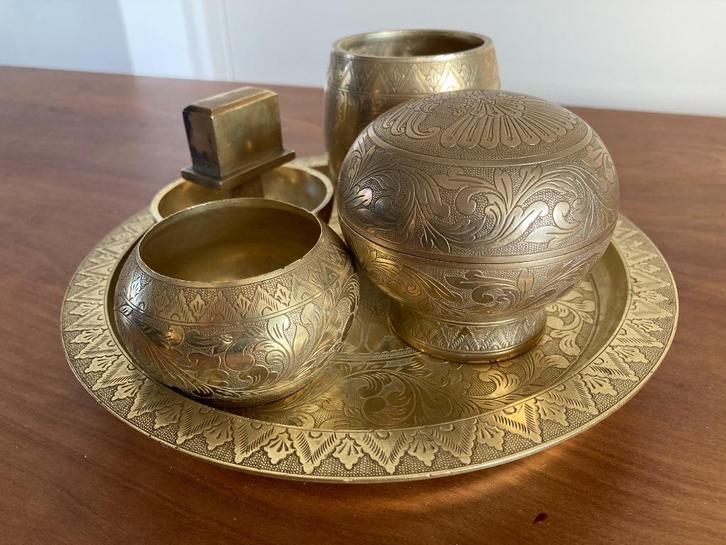 Antiek Indonesisch fijn bewerkt koperen rookstel (ca 1900), Antiek en Kunst, Antiek | Koper en Brons, Koper, Ophalen of Verzenden