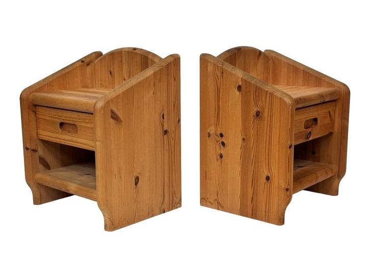 Vintage set van twee pinewood nachtkastjes Daumiller stijl, Huis en Inrichting, Slaapkamer | Nachtkastjes, Gebruikt, Minder dan 55 cm