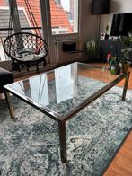 Vintage Glazen Salontafel met Metalen Frame, Ophalen, Gebruikt, 100 tot 150 cm, 50 tot 100 cm