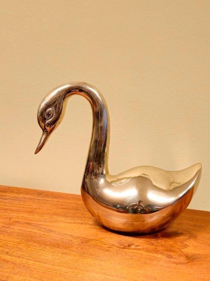 Grote Vintage Messing Zwaan Vogel, Antiek en Kunst, Kunst | Designobjecten, Ophalen of Verzenden