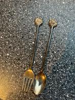 Verzilverde lepel en vork met zonnebloem, Antiek en Kunst, Antiek | Bestek, Ophalen of Verzenden