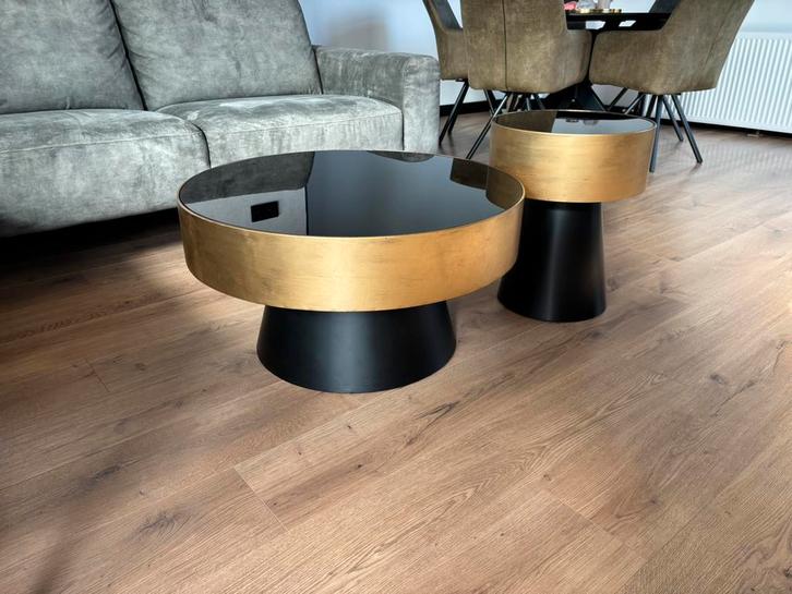 Moderne set salontafels – zwart met goud, Huis en Inrichting, Tafels | Salontafels, Zo goed als nieuw, Minder dan 50 cm, 50 tot 100 cm