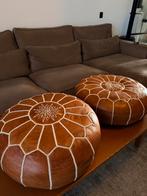 Set van 2 Marrakech style leren poefen – warm cognac kleur, Huis en Inrichting, Banken | Voetenbanken en Poefen, Ophalen, Minder dan 50 cm