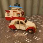 Blikken oldtimer met caravan  - Citroën 2cv - lelijke eend, Nieuw, Ophalen of Verzenden