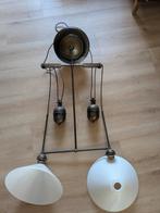 Hanglamp met katrol en glazen kappen, Ophalen, Gebruikt, Metaal, 75 cm of meer