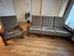 Bankstel drie zitter en stoel. Met massief eiken leuningen, Huis en Inrichting, Ophalen, Zo goed als nieuw