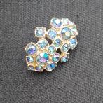 Prachtige broche blauw paarsig strass, Overige materialen, 4 tot 7 cm, Blauw, Ophalen of Verzenden