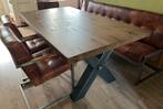 Robuuste eetkamer set, industrieel, leder, Huis en Inrichting, Complete eetkamers, Ophalen, Zo goed als nieuw, 4 tot 6 stoelen