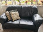 Donker blauwe leren tweezitsbank en driezitsbank, Huis en Inrichting, Ophalen, Gebruikt, 150 tot 200 cm, Driepersoons