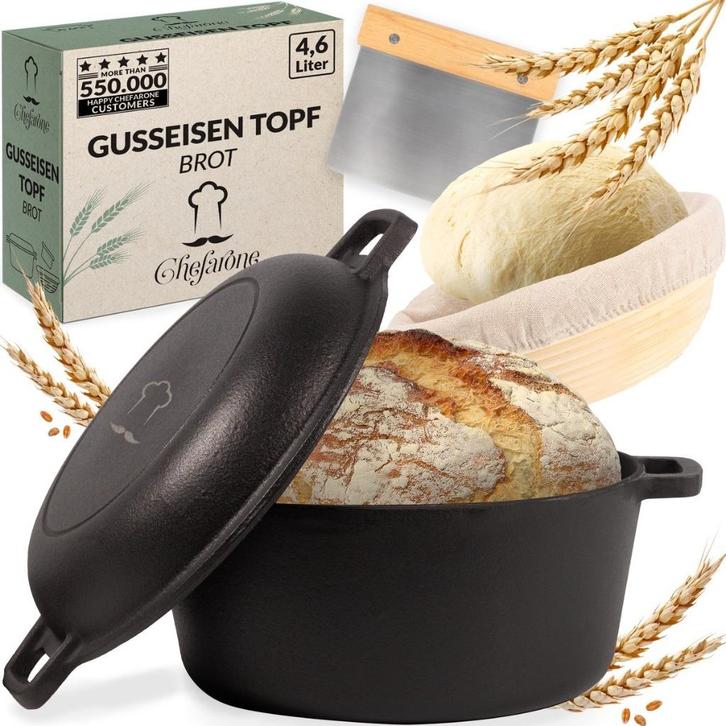 Chefarone Gietijzeren Pan 4,6 Braadpan, Huis en Inrichting, Keuken | Potten en Pannen, Zo goed als nieuw, Koekenpan of Braadpan