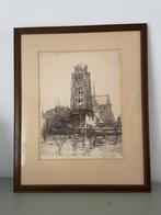 Ets Grote Kerk Dordrecht - G. v/d Hoff, Antiek en Kunst, Kunst | Etsen en Gravures, Ophalen of Verzenden