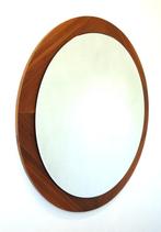 Vintage XXL Deense teakhouten spiegel ronde wandspiegel, Huis en Inrichting, Woonaccessoires | Spiegels, Rond, Gebruikt, 50 tot 75 cm
