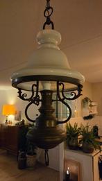 Vintage Hanglamp met Glas en Metaal, Huis en Inrichting, Lampen | Hanglampen, Ophalen, Gebruikt, Vintage, Glas