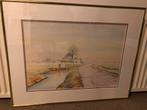 Aquarel met landschap in goudkleurige lijst, 90x70 cm, Ophalen