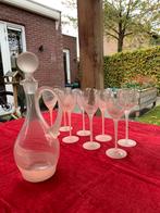 Karaf roze + 8 glazen handgemaakt kristal, Ophalen of Verzenden, Zo goed als nieuw, Overige typen