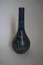 vintage 'De Gats' Keramiek vaas blauw zwart vogel Custers., Huis en Inrichting, Woonaccessoires | Vazen, Blauw, Aardewerk of Porselein
