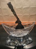 Kristallen schaal met zilveren tang, Antiek en Kunst, Antiek | Glas en Kristal, Ophalen of Verzenden