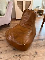 Retro cognac bruin leren zitzak/poef, Ophalen, Gebruikt, Bruin, Zitzak