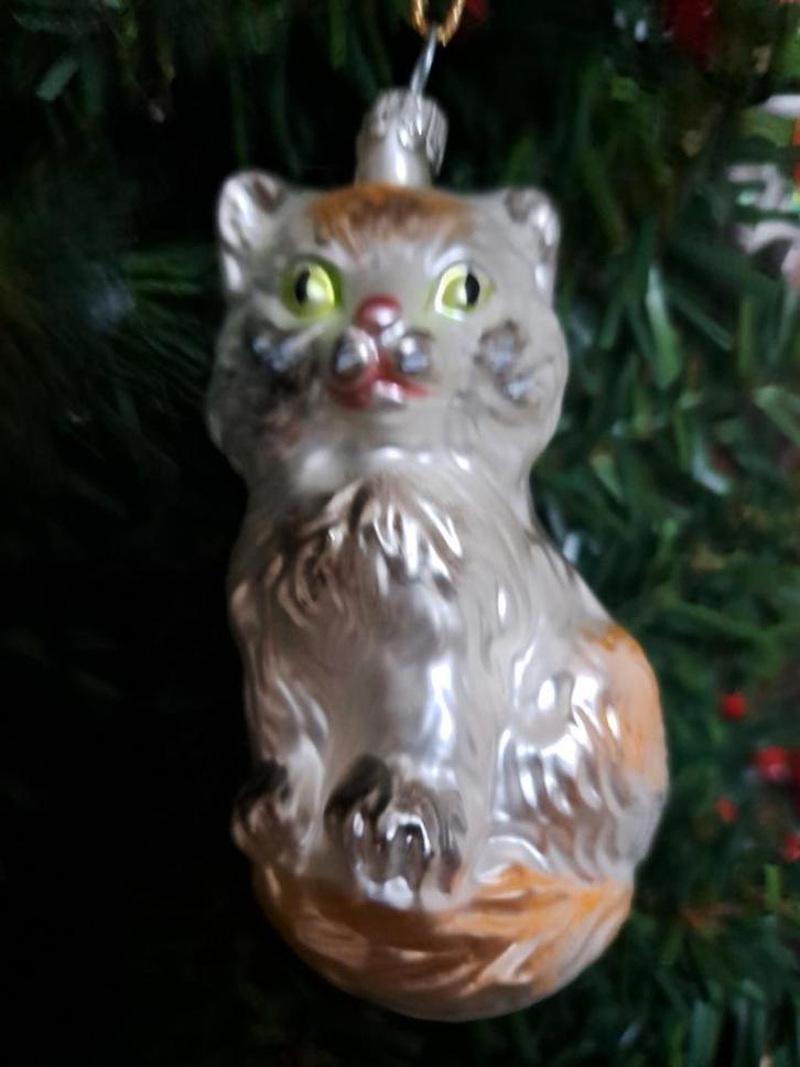 Handgeblazen kerstbal kat, glas, Diversen, Kerst, Zo goed als nieuw, Ophalen of Verzenden