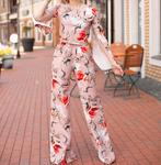 Custom-made two-piece set – size XS, floral print, Ophalen, Kostuum of Pak, Roze, Maat 34 (XS) of kleiner