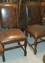 6 klassiek noten Chesterfield leder eetkamer stoelen, Ophalen