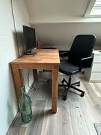 Teak bureau met bureaustoel (IKEA), Huis en Inrichting, Bureaus, Ophalen, Met wielen, Zo goed als nieuw, Bureau