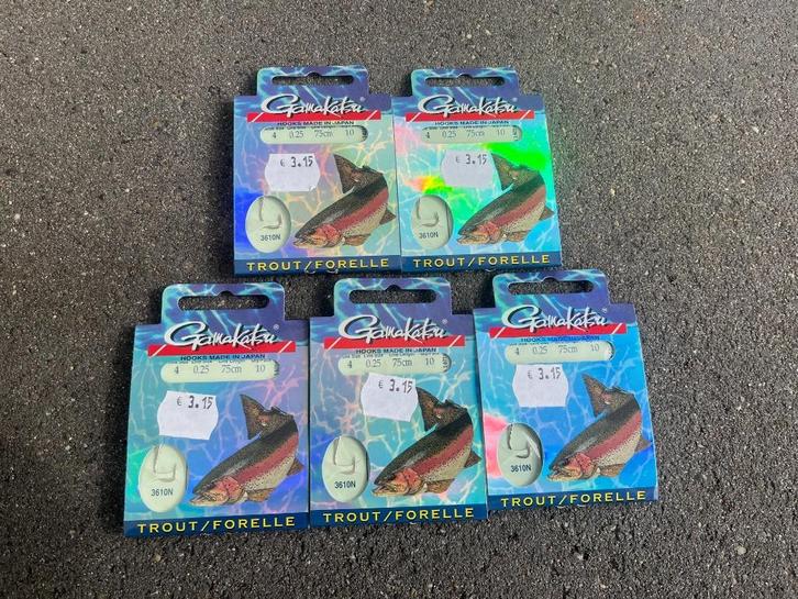 adv 98 / NIEUW set 5 onderlijnboekjes GAMAKATSU forel, Watersport en Boten, Hengelsport | Roofvissen, Nieuw, Overige typen, Ophalen of Verzenden