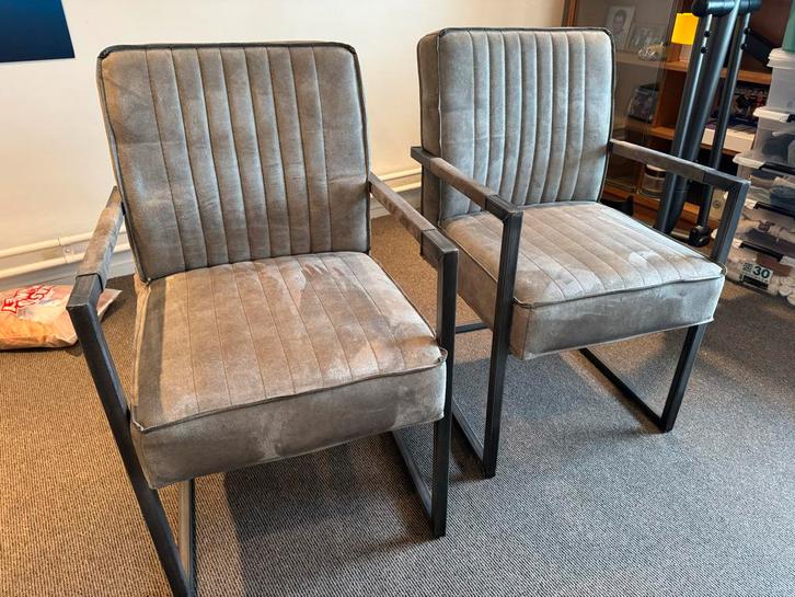 6 Grijze eetkamerstoelen met armleuning, Antiek en Kunst, Antiek | Meubels | Stoelen en Banken, Ophalen
