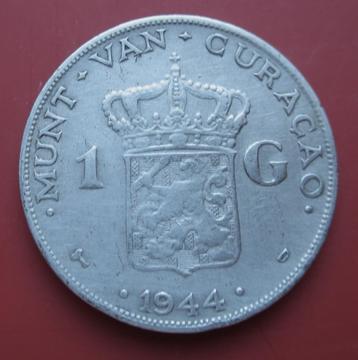 Curaçao 1 Gulden Zilver uit 1944 Wilhelmina beschikbaar voor biedingen