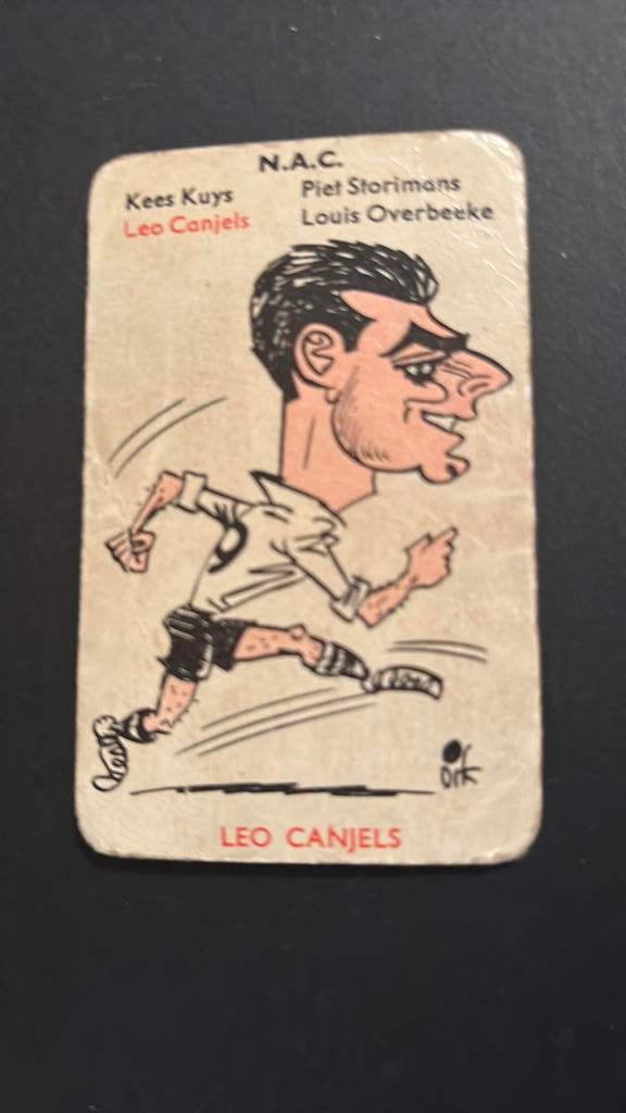 NAC Breda LEO CANJELS karikatuur 1958 Dik BRUYNESTEYN, Verzamelen, Verzenden, Gebruikt, NAC Breda, Poster, Plaatje of Sticker