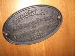 oude gietijzeren  naamplaat Breslauer Eisenbahn trein, Ophalen of Verzenden, Gebruikt, Trein, Overige typen