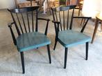 spijlenstoelen hout armleuning turqoise zitting 60s, Ophalen, Gebruikt, Overige kleuren, -