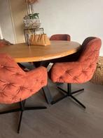 4 luxe draai eetkamerstoelen velvet brique + eettafel, Huis en Inrichting, Stoelen, Ophalen, Gebruikt, Vier