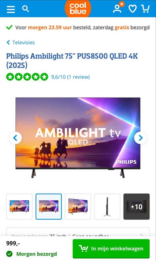 Philips Ambilight 75" QLED 4K TV, Audio, Tv en Foto, Televisies, Nieuw, QLED, 100 cm of meer, 4k (UHD), Philips, 120 Hz, Smart TV