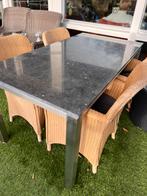 Tuintafel rvs met granieten blad met 4 stoelen, Ophalen, 4 zitplaatsen, Gebruikt, Eettafel