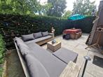Steigerhouten tuinmeubels (bank, tuinset), kussens en hoezen, Ophalen, Gebruikt, 6 zitplaatsen, Steigerhout
