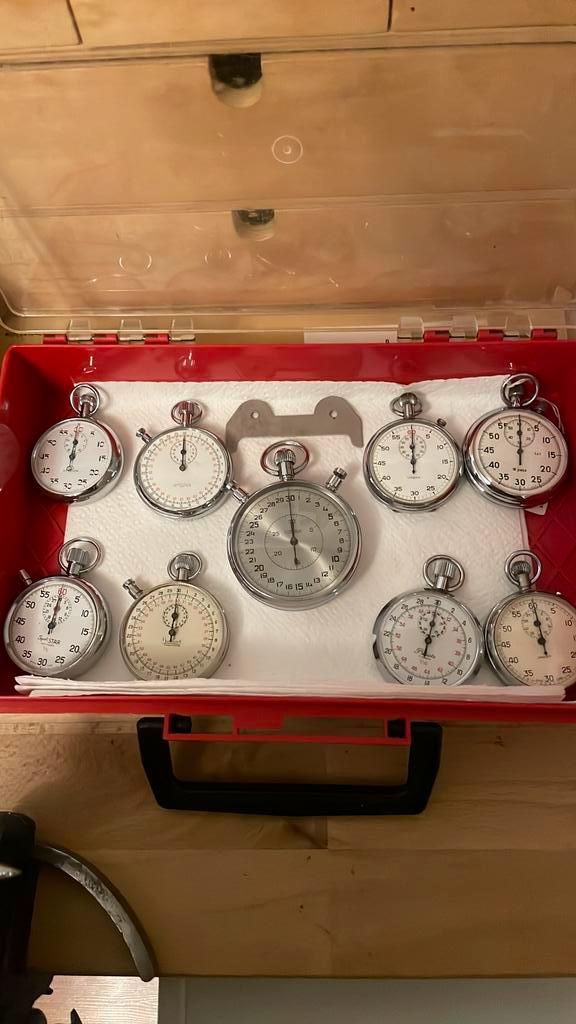 9 Vintage Stopwatches - Lemania, Hanhart, Russisch, Antiek en Kunst, Antiek | Klokken, Ophalen of Verzenden